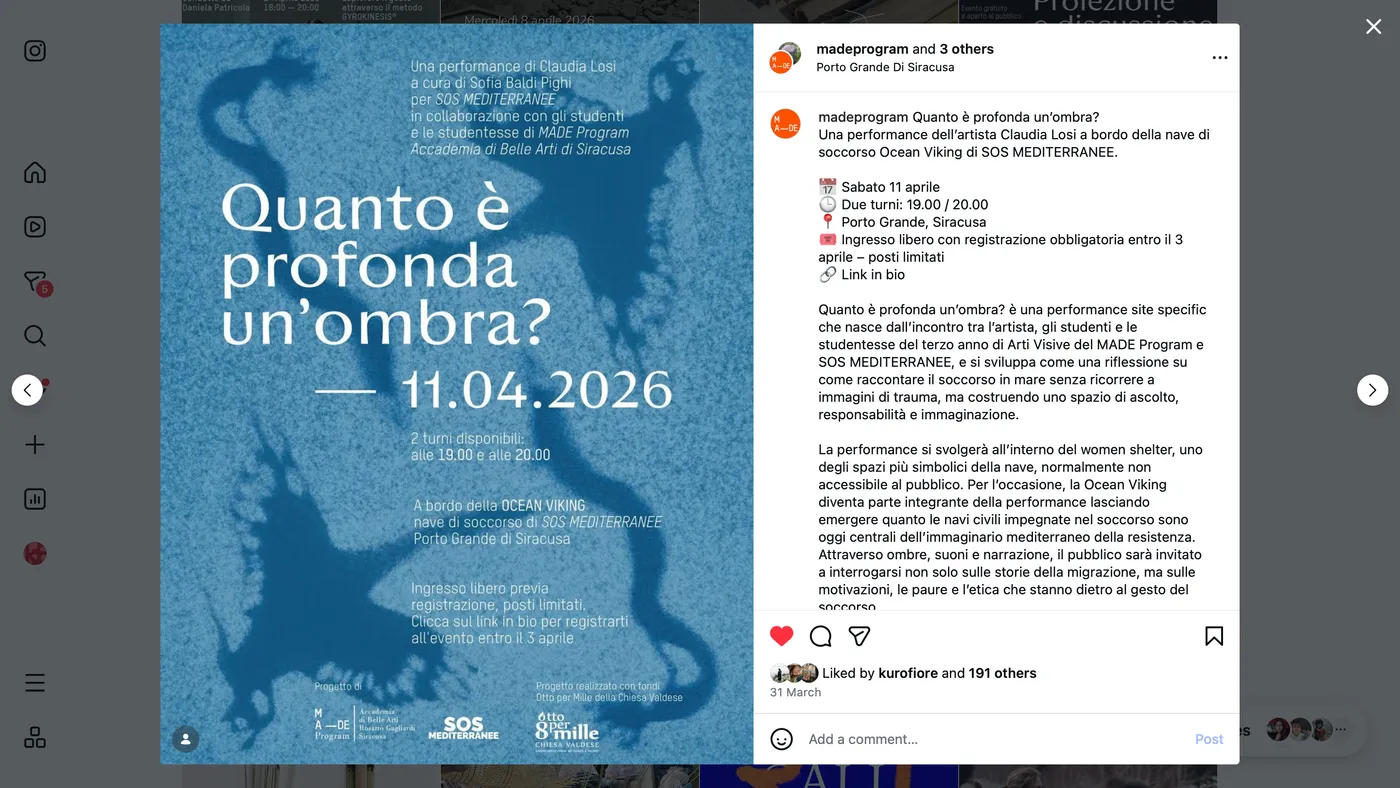 Instagram post “Quanto è profonda un’ombra?, 11.04.2026”
