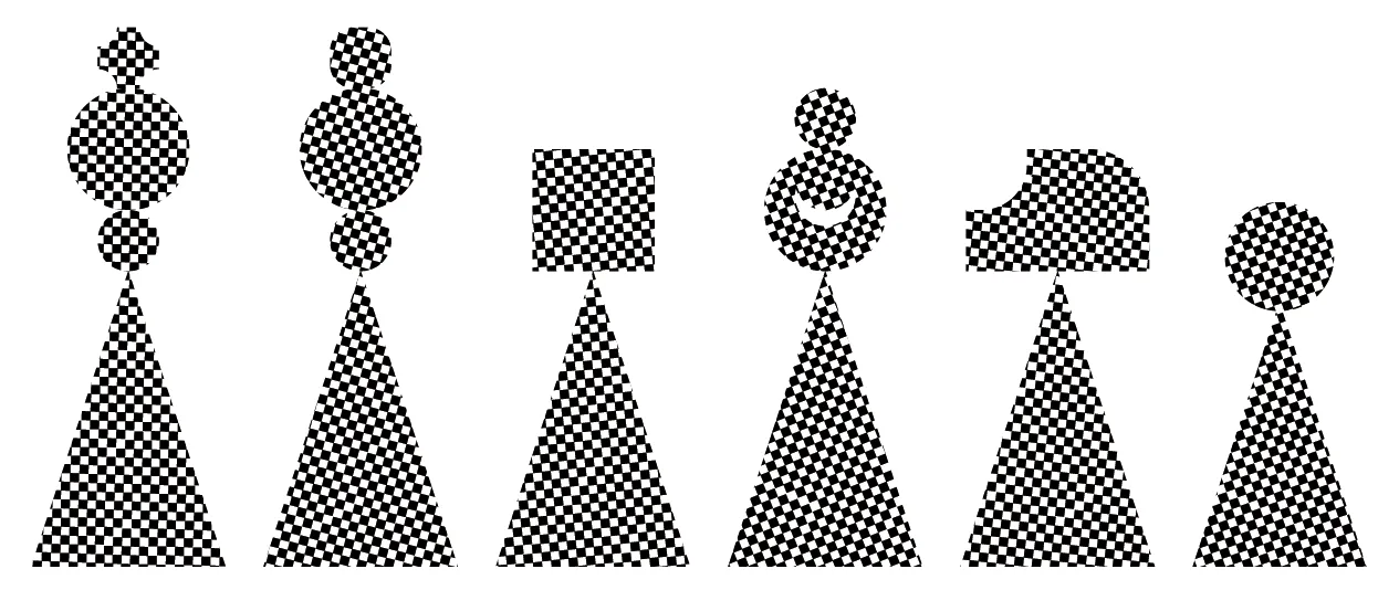 Chess figures drawn with a checkered pattern
