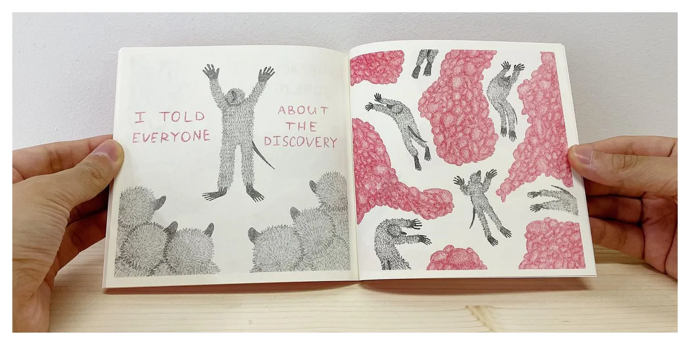 Book spread: “I told everyone about the discovery”