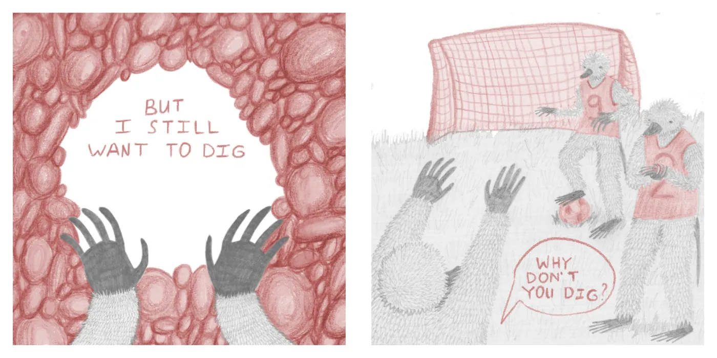 Spread: “But I still want to dig” and friends asking “Why don’t you dig?”