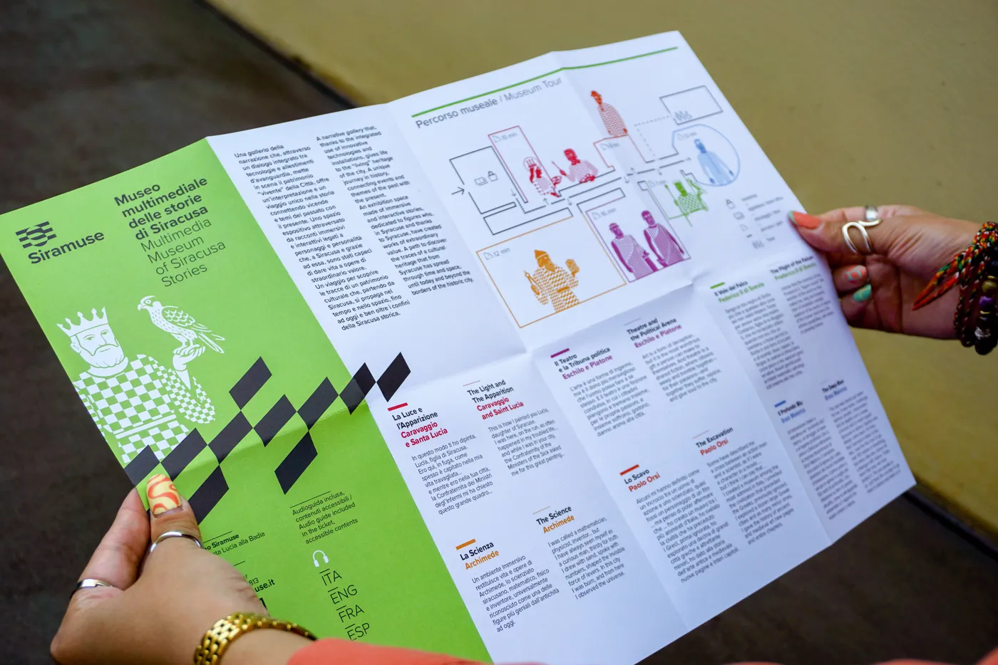 The Siramuse museum map, folded open in someone's hands
