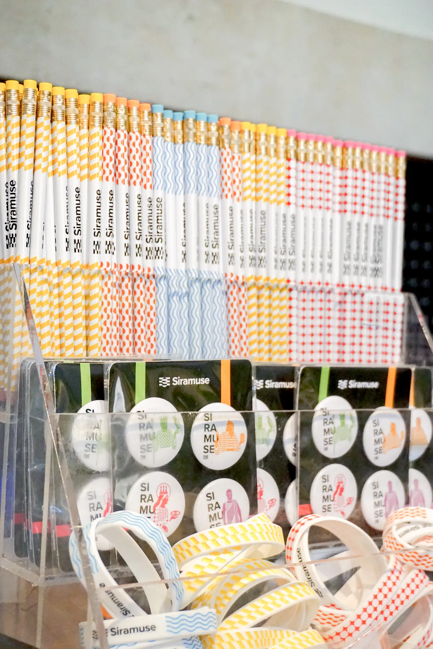 Siramuse pencils and badges in the museum shop