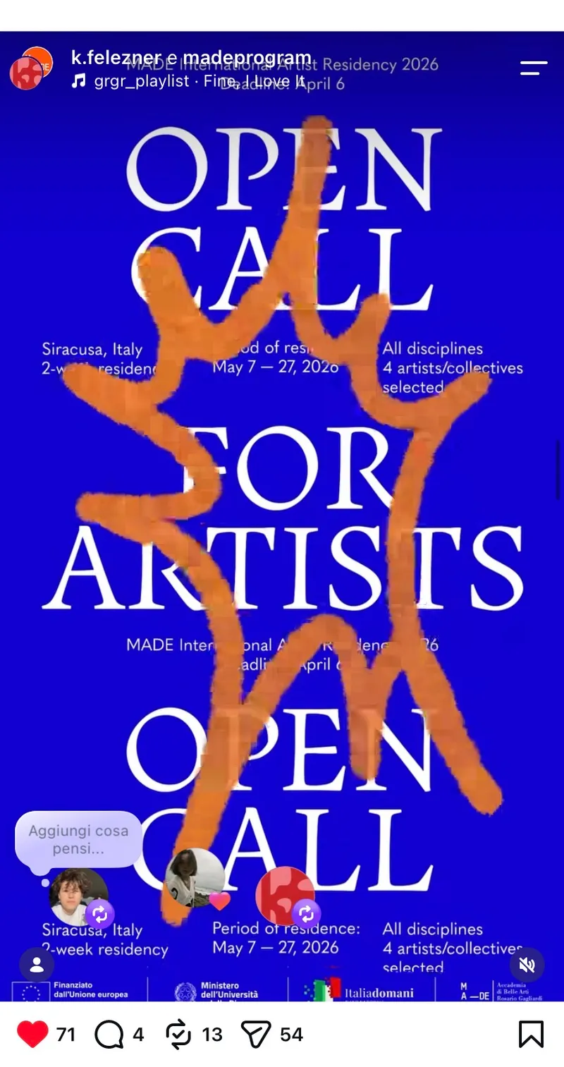 Instagram reel “Open Call for Artists”